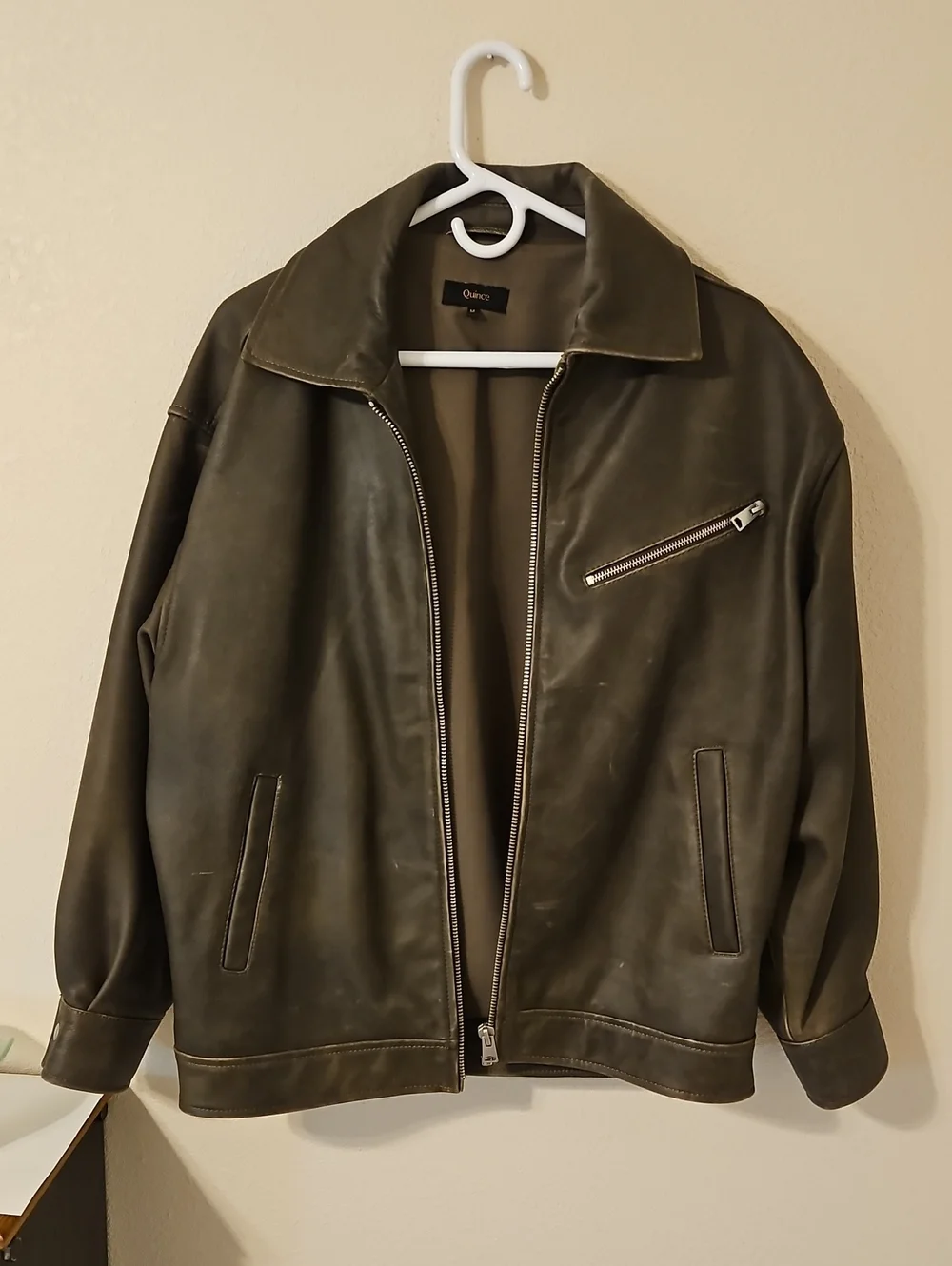 Quince Oversized Leather Bomber Jacket For Women In Distressed Brown Size Medium - Picture 1 of 9
